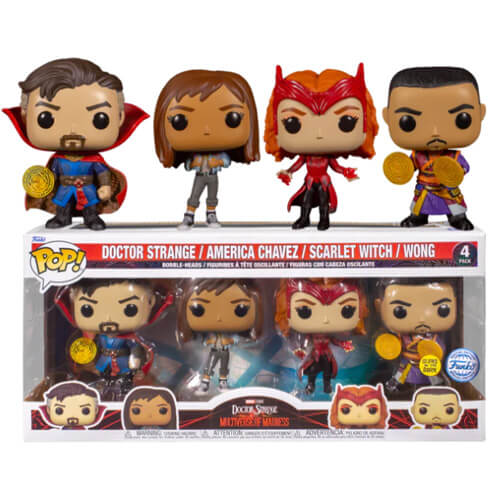 Funko Pop! 4-Pack Marvel: Doctor Strange in the Multiverse of Madness - Doctor Strange / America Chavez / Scarlet Witch / Wong (Glows in the Dark) (Special Edition) Bobble-Head