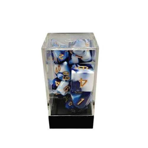Dual Blue-White/Gold Polyhedral 7-Die Set